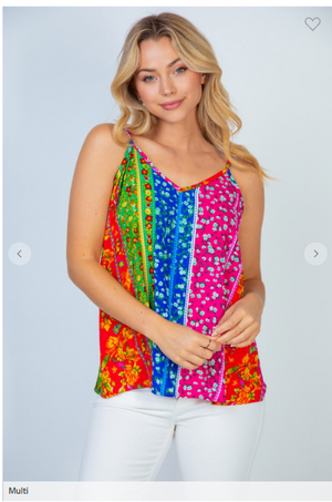 SALE- Kat Vibrant Floral Blocked Tank
