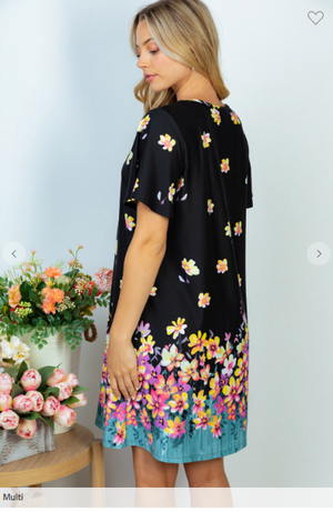 Kristi Bottom-Blooms Black Floral V-Neck Dress