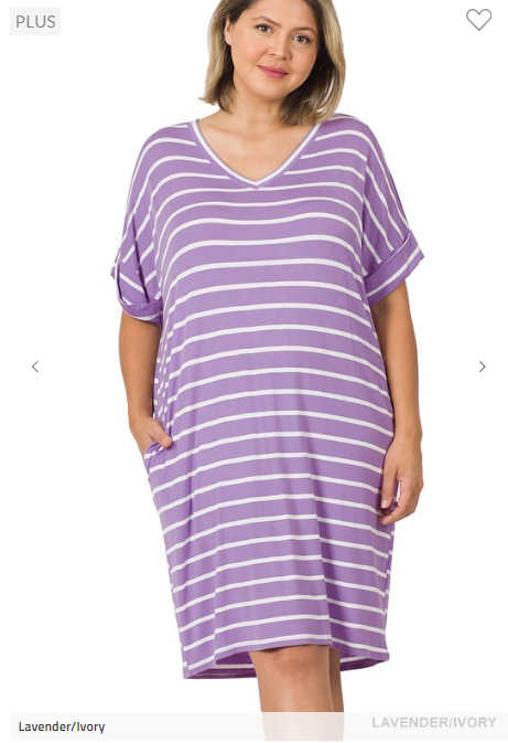 SALE- Victoria Striped Tshirt Dress w/Cuff Sleeve