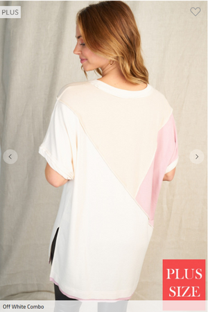 Tina Pink Short Sleeve Color Blocked Top