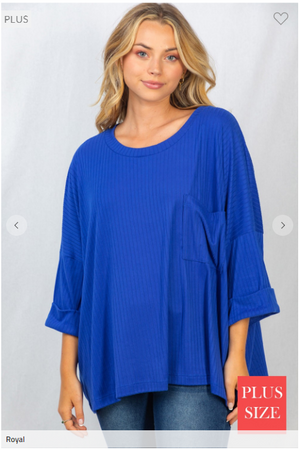 Adele Oversized Ribbed Pocket Top (3 colors)