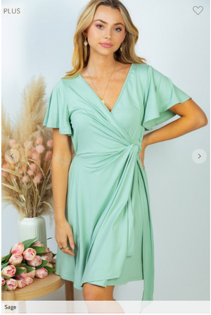 Annalise Knotted Faux Wrap Light Sage Dress