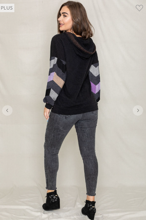 Harmony Herringbone Balloon Sleeve Hoodie