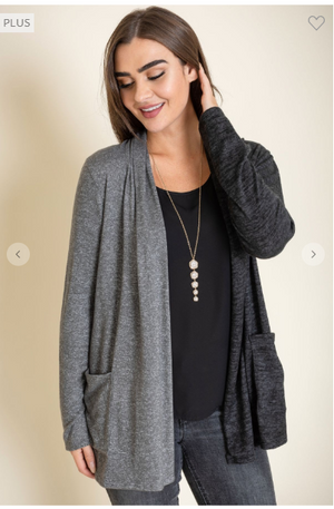 Tori Two Tone Open Cardigan in Grays