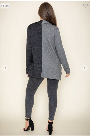 Tori Two Tone Open Cardigan in Grays