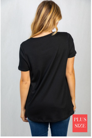SALE- Winnie Waffle Button Front Top in Black