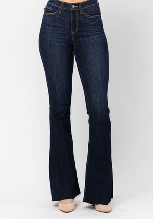 Judy Blue Super Dark High Rise Raw Hem Flare