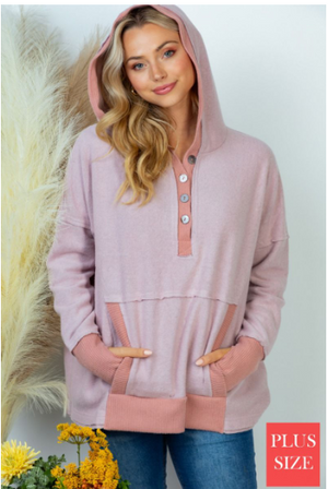 Libby Soft Pink Fleece Hoodie w/Trim Accents