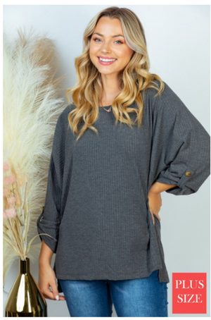 Elisha Placket Sleeve Solid Top (2 colors)