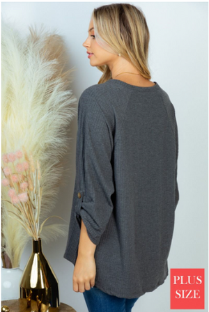 Elisha Placket Sleeve Solid Top (2 colors)