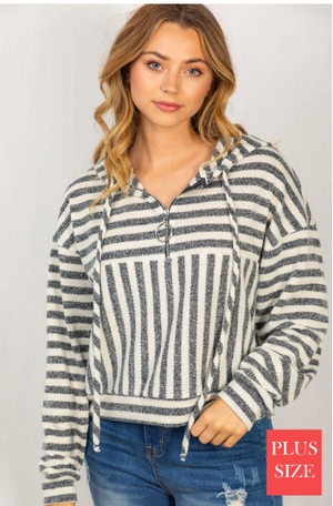 Audra Charcoal & Ivory Hooded Pullover