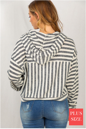 Audra Charcoal & Ivory Hooded Pullover