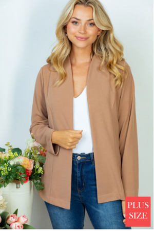 Tawnya Taupe Open Front Blazer w/Stretch
