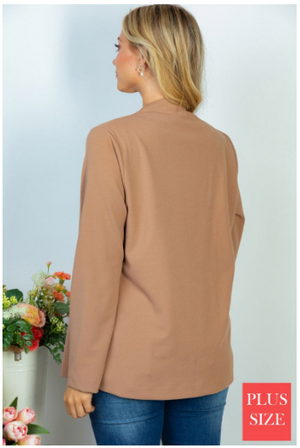 Tawnya Taupe Open Front Blazer w/Stretch