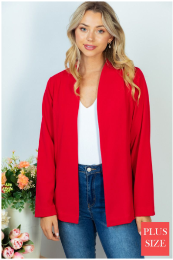 Candy Red Open Front Blazer w/Stretch