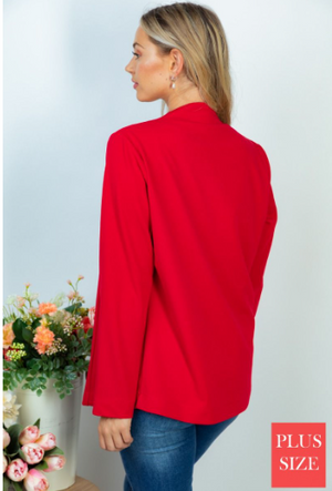 Candy Red Open Front Blazer w/Stretch