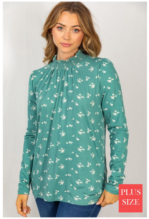 Victoria High Neck Teal Floral Top