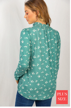 Victoria High Neck Teal Floral Top