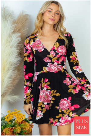 SALE- Stella Surplice Long Sleeve Floral Print Dress