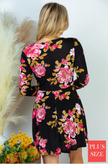 SALE- Stella Surplice Long Sleeve Floral Print Dress