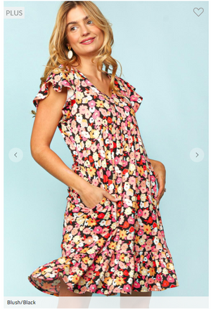 Polly Pocketful of Posies Floral Dress in Black and Pinks