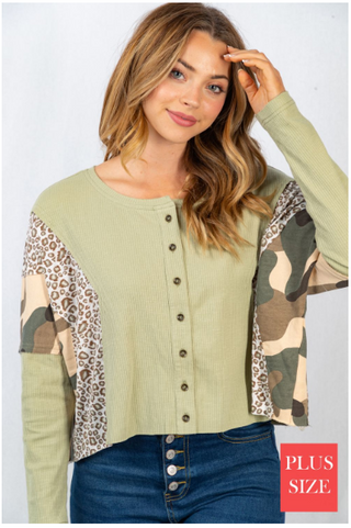 Jessica Mixed Details Cardi/Top in Green