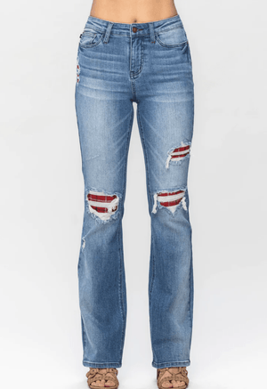 Judy Blue Plaid Patch Bootcuts