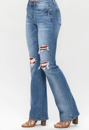 Judy Blue Plaid Patch Bootcuts