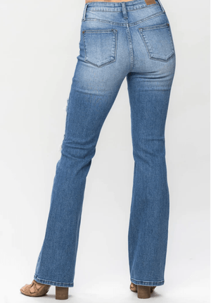 Judy Blue Plaid Patch Bootcuts