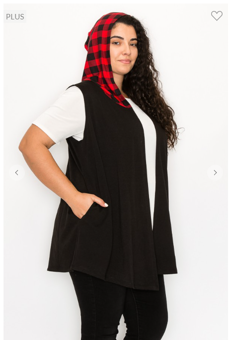 Hazel Hooded Plaid Vest in Black & Buffalo Plaid