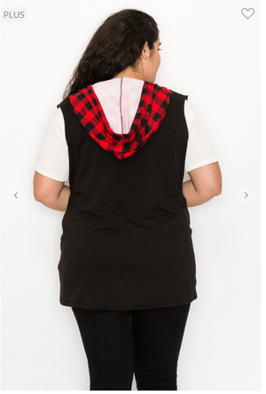 Hazel Hooded Plaid Vest in Black & Buffalo Plaid
