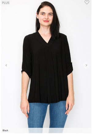 Rowen 3/4 Sleeve Blouse Top w/Pleat (3 colors)