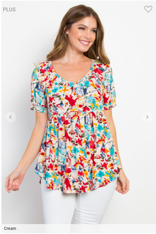 Joanie Vneck Baby Doll Top in Bright Florals