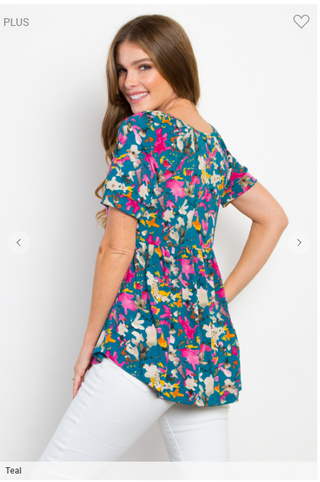 Joanie Vneck Baby Doll Top in Bright Florals