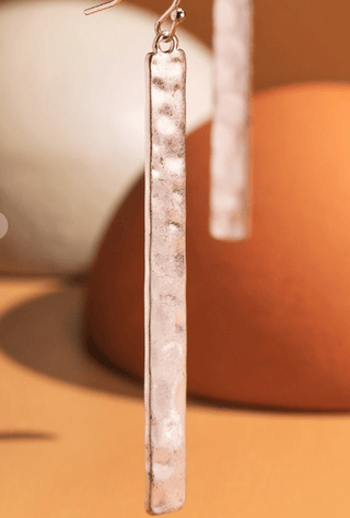 ***Hammered Metal Long Bar Hook Earrings in Matte Gold-12- Accessories & Gifts-urbanista-Styled by Stacked - A Plus Size Women's Boutique in Lakeville, MN