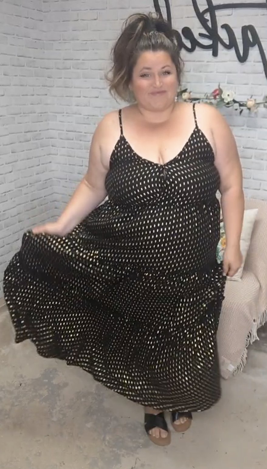 Kelley Black + Gold Midi Dress