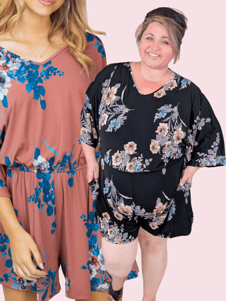 SALE- Valencia Keyhole Back Romper in Florals (2 colors)-11- Dress/Romp/Jump-WHITE BIRCH-Styled by Stacked - A Plus Size Women's Boutique in Lakeville, MN