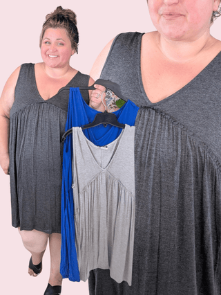 Breanna Ruffle Detail Flowy Tank Dress in Solids-11- Dress/Romp/Jump-HEIMISH-Styled by Stacked - A Plus Size Women's Boutique in Lakeville, MN