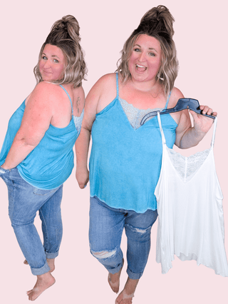 Tessa V-Shaped Lace Accent Cami Tank (2 colors)-1- ShortSlv/Slvless Tops-pol-Styled by Stacked - A Plus Size Women's Boutique in Lakeville, MN