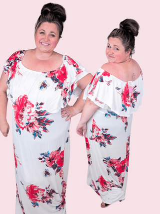 SALE- Isadora Ivory Floral Maxi Dress w/Flounce Top-11- Dress/Romp/Jump-sweet lovely by jen-Styled by Stacked - A Plus Size Women's Boutique in Lakeville, MN