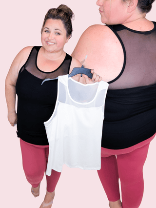 Hadley Mesh Accent Athletic Tank (2 Colors)-1- ShortSlv/Slvless Tops-WHITE BIRCH-Styled by Stacked - A Plus Size Women's Boutique in Lakeville, MN