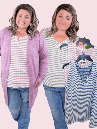 Stella Sweater Knit Slit Neck Tank in Stripes-1- ShortSlv/Slvless Tops-MICHELLE MAE-Styled by Stacked - A Plus Size Women's Boutique in Lakeville, MN