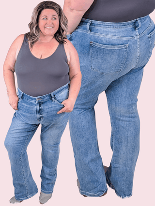Judy Blue Sanded Medium Wash Bootcut Jeans-9- Bottoms Denim-Judy Blue-Styled by Stacked - A Plus Size Women's Boutique in Lakeville, MN