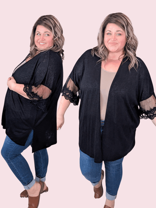Jude Open Front Cardigan w/Lace Accent Sleeves in Black-4- Overlayer Tops-7TH RAY-Styled by Stacked - A Plus Size Women's Boutique in Lakeville, MN