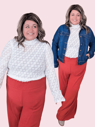 Winnie Daisy Mesh Long Sleeve Mockneck in Ivory-2- Long Sleeve Tops-WHITE BIRCH-Styled by Stacked - A Plus Size Women's Boutique in Lakeville, MN