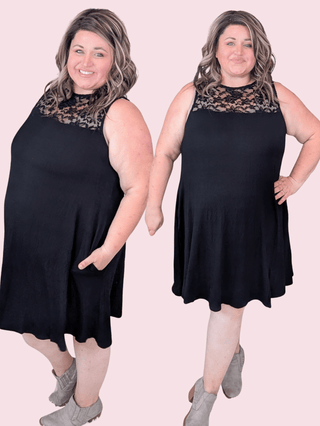 Mayson Lace Topped Sleeveless Dress in Black-11- Dress/Romp/Jump-EMERALD-Styled by Stacked - A Plus Size Women's Boutique in Lakeville, MN