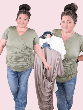 Shiloh Surplice Wrap Short Sleeve Top w/Ruched Texture-1- ShortSlv/Slvless Tops-HEIMISH-Styled by Stacked - A Plus Size Women's Boutique in Lakeville, MN