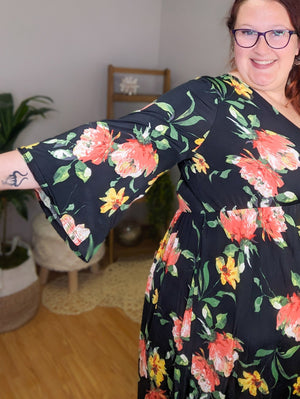 Dark Romance Kimono Style Black Floral Dress