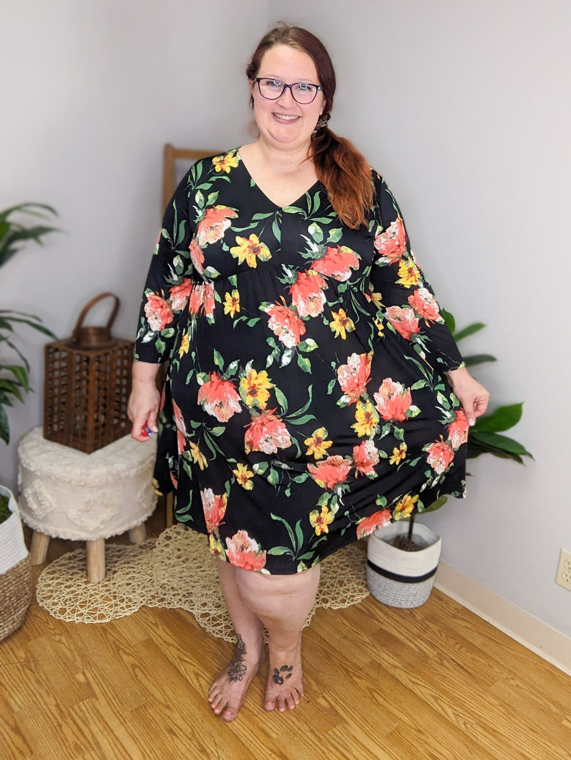 Dark Romance Kimono Style Black Floral Dress
