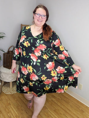 Dark Romance Kimono Style Black Floral Dress